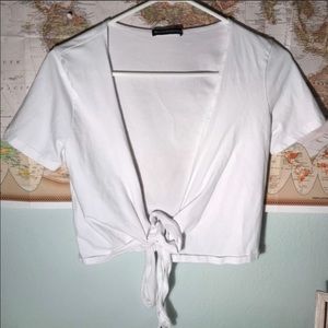 brandy melville white tied top